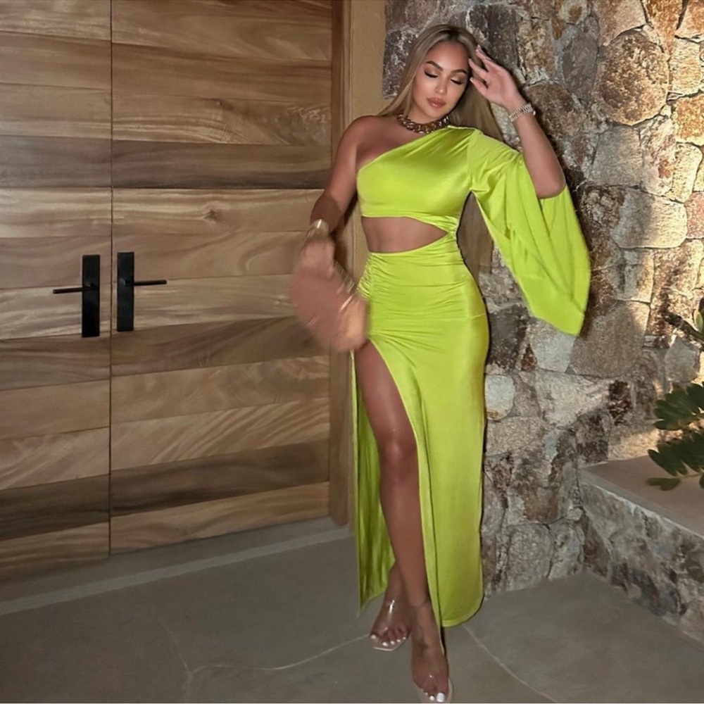 Lime Green One-Shoulder Maxi Dress